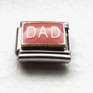 DAD on pink enamel 9mm stainless steel italian charm bracelet link new